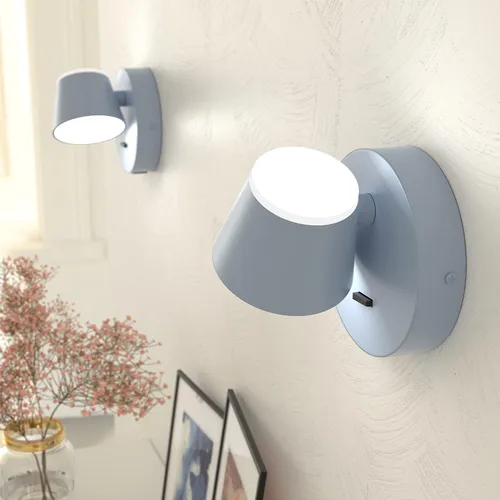Miniatura 7 de URSOLA Juego de dos lámparas de pared, apliques de pared LED con interruptor de encendido/apagado, puerto de carga USB, 110 voltios, lámpara de Azul