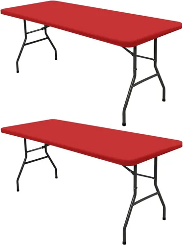 Miniatura 12 de Pack de 6 manteles de picnic elásticos ajustados para mesas rectangulares de 6 pies, impermeables, lavables, de spandex para patio, plegables
