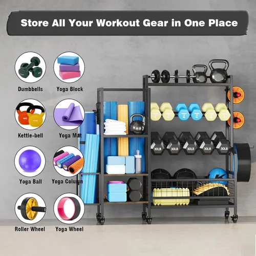 Miniatura 5 de Soporte para mancuernas de 3 niveles, soporte de pesas ajustable para gimnasio en casa, soporte de peso resistente con ganchos para mancuernas