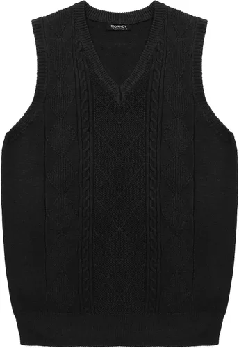 Miniatura 4 de COOFANDY Chaleco de suéter para hombre, cuello en V, sin mangas, tejido casual, ajustado, chaleco