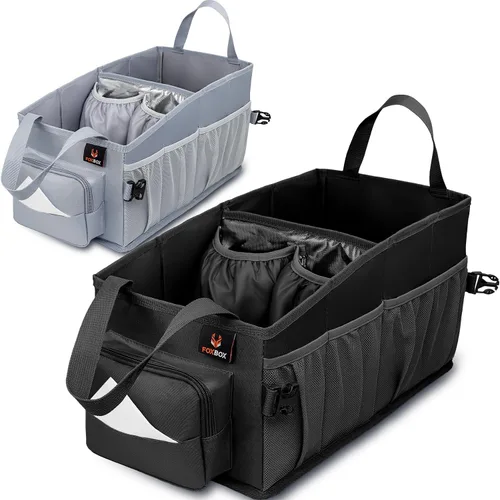 FoxBox Organizador de asiento de coche y maletero, almacenamiento de asiento delantero o trasero de SUV, piso del pasajero, organización debajo o