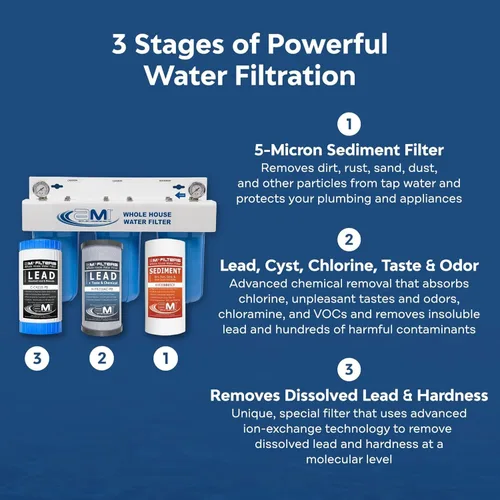Miniatura 6 de Applied Membranes Inc. Reemplazo de cartucho de filtro de agua de 3 etapas para toda la casa, incluye cartuchos de filtro de sedimentos, carbono