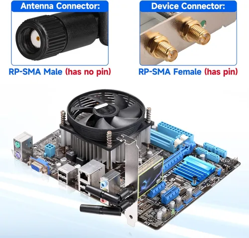 Miniatura 4 de Eightwood Antena WiFi pequeña de doble banda 2.4 GHz 5 GHz RP-SMA antena 2 unids para PC computadora de escritorio tarjeta PCIe Router WiFi cámara
