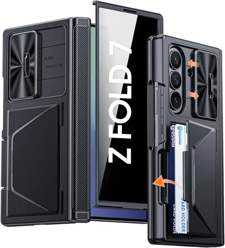 Miniatura 24 de Funda para Samsung Galaxy Z Fold 7 con tarjetero con bloqueo RFID, cubierta de lente deslizante integrada y protección de bisagra y protector