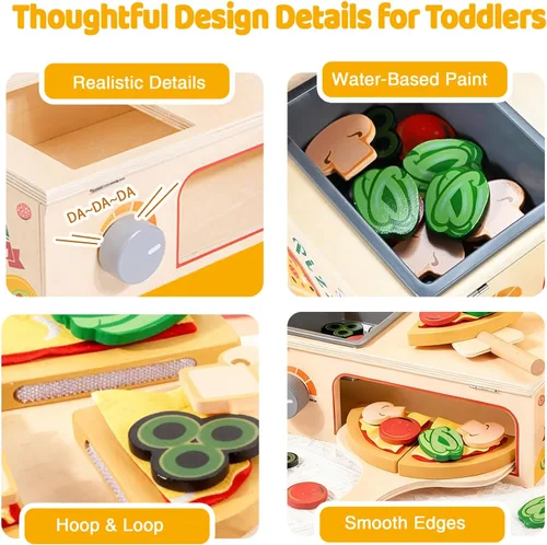 Miniatura 3 de Juego de comida de madera para niños, juego de hamburguesas de juguete de comida rápida, accesorios de cocina para niños pequeños, regalo de comida