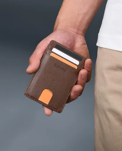 Miniatura 21 de Buffway Billetera delgada para hombre, minimalista con bolsillo frontal delgado, tarjetero de cuero con bloqueo RFID para viajes de trabajo
