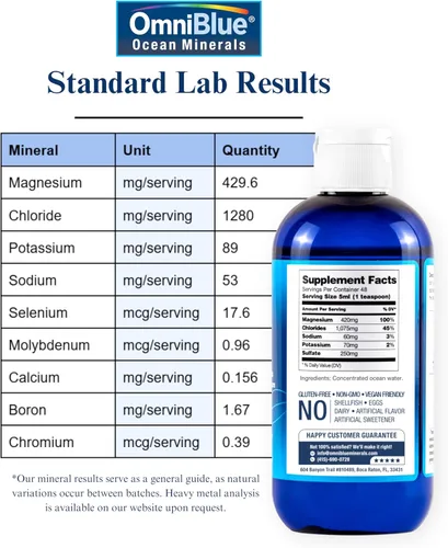 Miniatura 2 de OmniBlue Ocean Minerals - Más de 70 oligoelementos y magnesio líquido - Potasio, cloruro - Bajo en sodio - Apoyo natural para el sueño, digestión