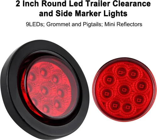 Miniatura 2 de Konrali 10 Piezas Luces Marcadoras LED Redondas Rojas de 2 Pulgadas 9 LED con Reflectores, Luces Marcadoras Laterales de Separación LED Rojo