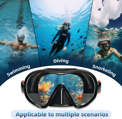 Miniatura 5 de M105 - Máscara de buceo panorámica HD de silicona, antivaho de 180°, máscara de buceo de vidrio templado, gafas de natación para adultos y jóvenes