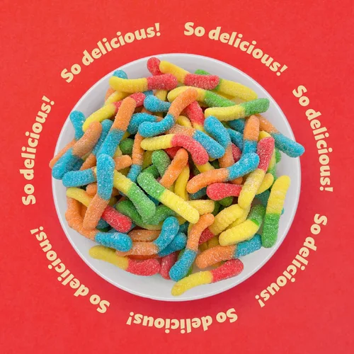 Miniatura 4 de Caramelo de gusanos de gomita de neón Paquete de 1 libra Caramelo masticable en varios sabores de frutas Gomitas agrias para bufés, bolsas
