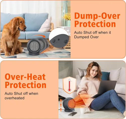 Miniatura 5 de Coolfor Calentador de espacio, calentador eléctrico de escritorio de cerámica PTC, ventilador de calefacción de alto rendimiento para el hogar, Gris