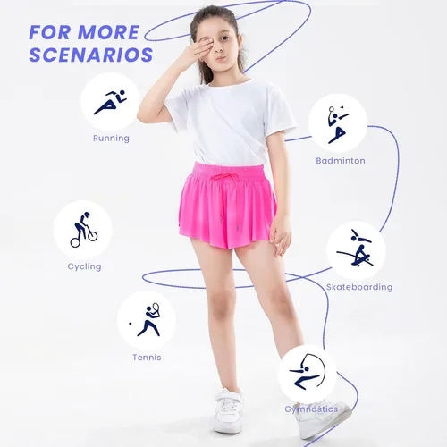 Miniatura 6 de Paquete de 3 pantalones cortos fluidos para niñas con bolsillos, 2 en 1, faldas de mariposa fluidas para jóvenes, pantalones cortos para correr