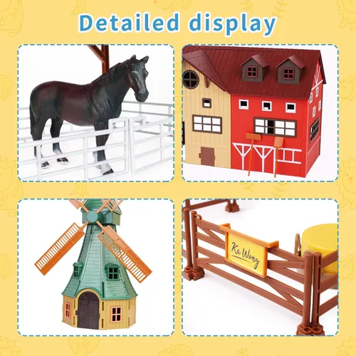 Miniatura 2 de Peagprav Figuras de Animales de Granja Juguetes - Set de Juguetes de 140 Piezas Juguete de Granero Caballo Establo Tractor Remolque Molino de Viento