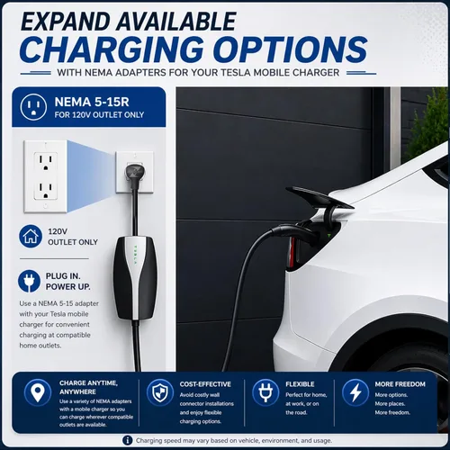 Miniatura 5 de Adaptador NEMA 5-15 para cargador móvil Tesla Gen 2 y 3, para toma de corriente de 120 V, 12 amperios, compatible con el modelo 3, Y, X, S, ideal