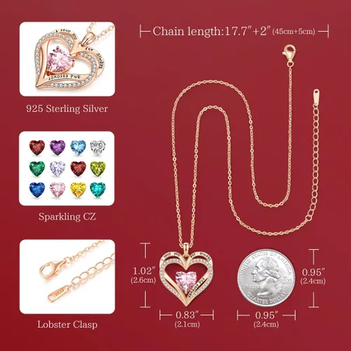 Miniatura 5 de CDE Collares de piedra natal para mujer, plata de ley 925, collar con colgante de corazón para siempre, Navidad, cumpleaños, aniversario, día de San