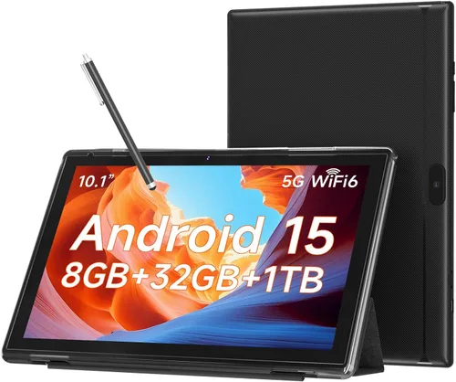 WUIUHOU Tablet Android 15 de 10.1 pulgadas, 8 GB de RAM y 32 GB de almacenamiento, pantalla HD IPS, batería 5G WiFi 6,6000 mAh, cámara dual para