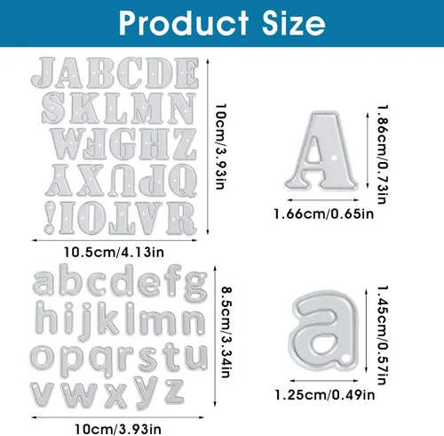Miniatura 6 de Amaxiu 53 troqueles de corte del alfabeto, plantillas de letras de metal, plantillas de estampado en relieve, suministros para tarjetas de álbumes