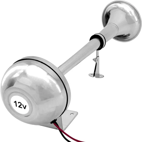 Miniatura 6 de ISURE MARINE Bocina de trompeta individual de acero inoxidable de 12 V, juego completo, tono bajo, 15-3/4 pulgadas, bocina eléctrica impermeable