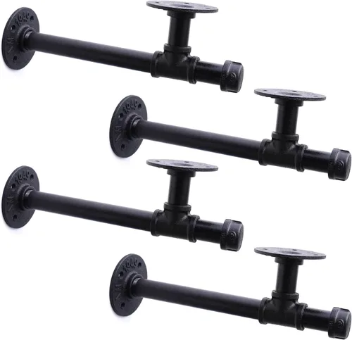 Miniatura 11 de Soportes de estante de tubo industrial de 3/4", soportes de estantería DIY de hierro negro montados en pared para colgar, soportes de tubería