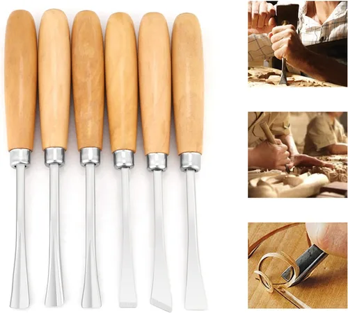 Miniatura 3 de Juego de cinceles de mano de tallado de madera profesional, herramientas de escultura de carpintería, 6 uds. para torno