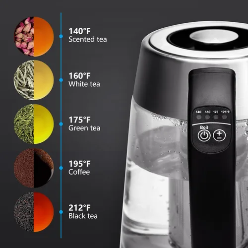Miniatura 4 de Aigostar Hervidor Eléctrico, Tetera con Control de Temperatura e Infusor de Té, Hervidor de Agua Caliente de 1500W con Temperatura Variable, Función