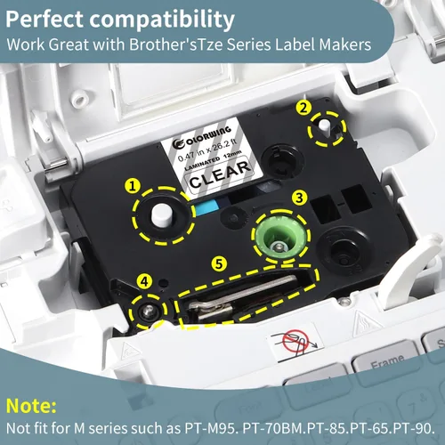 Miniatura 2 de Cinta para etiquetadora Brother TZ transparente de 0.472 in 0.47 laminada P Touch TZe-131 TZe131 negro sobre transparente para repuestos PTouch