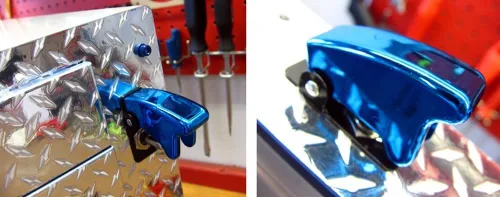Miniatura 5 de iJDMTOY (2) Interruptor de dos posiciones on/off SPST - con cubierta abatible, estilo avión, 12 V/20 A, iluminación LED., Azul