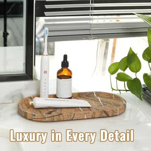 Miniatura 7 de Koville Bandeja decorativa de mármol natural indio, 12 x 6 pulgadas, organizador de encimera, catchall para perfumes, velas, joyas