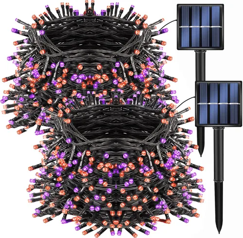 Miniatura 8 de Dazzle Bright Paquete de 2 tiras solares de Navidad blancas de 400 LED de 132 pies para exteriores, funciona con energía solar con 8 modos de luces
