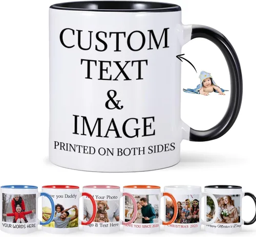 Taza personalizada con foto de 11 onzas en ambos lados, taza personalizada con logotipo fotográfico, texto, regalos personalizados para Navidad,