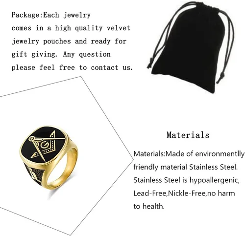 Miniatura 2 de Anillos de motociclista masónico con diseño masónico de maestro masón, joyería estilo sello masónico, joyería con sello masónico, Metal