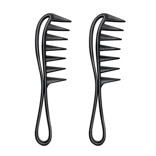Quacc 2 peines de dientes anchos para rizar el cabello, de plástico resistente, peine de peinado de salón, peines de dientes de tiburón grandes para