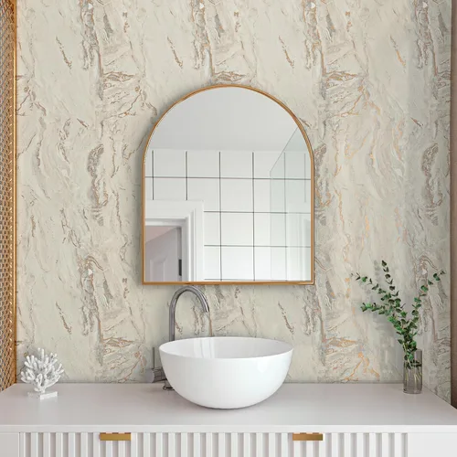 Miniatura 6 de VaryPaper Papel tapiz de mármol brillante de 15.7''x78.7'', beige-gris-dorado, despegar y pegar, autoadhesivo, grueso, duradero, removible