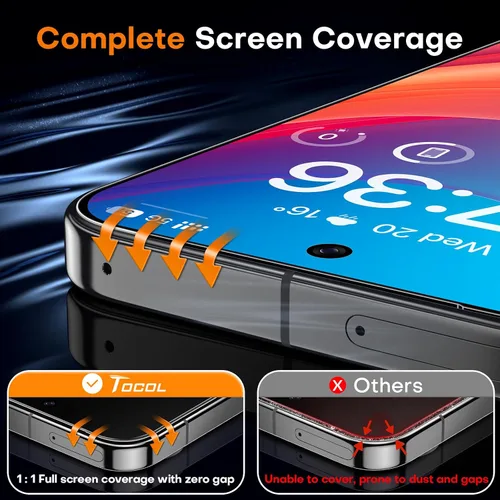 Miniatura 5 de TOCOL Protector de pantalla para Google Pixel 10 Pro XL 6.7 9H dureza grado militar inastillable HD vidrio templado para cobertura completa, fácil