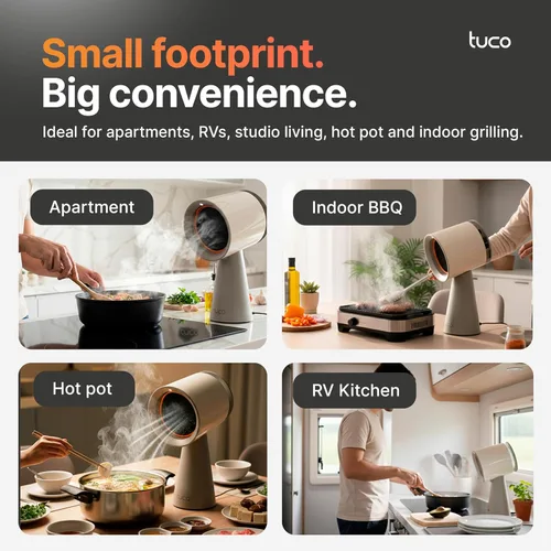 Miniatura 5 de TUCO Campana extractora portátil, ventilador de escape de cocina de escritorio con 3 velocidades, polímero de triple filtro, aluminio y carbono, Gris