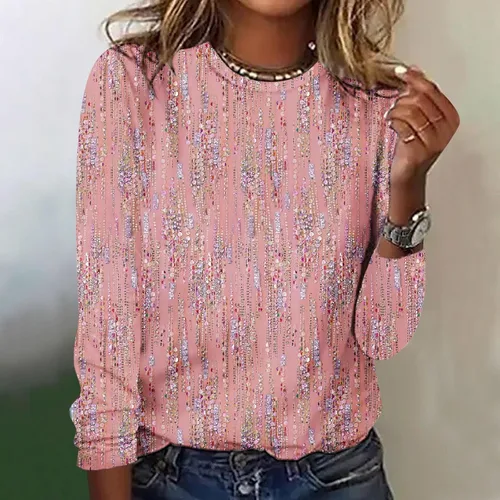 Miniatura 2 de Cute Long Sleeve Tops for Women Dressy Casual Boho Floral Print Crew Neck Petite Shirts Fall Fashion Blouse 2023