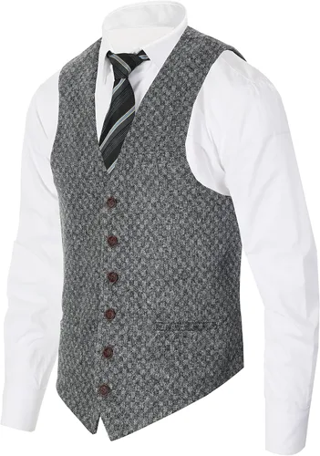 Miniatura 65 de Gioberti Chaleco de tweed formal de 6 botones para hombres