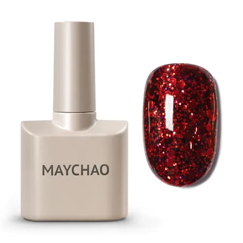 Miniatura 25 de MAYCHAO Esmalte de uñas de gel con purpurina de oro rosa de 0.5 fl oz, 1 esmalte de gel de oro rosa brillante, esmalte de uñas LED UV, arte de uñas