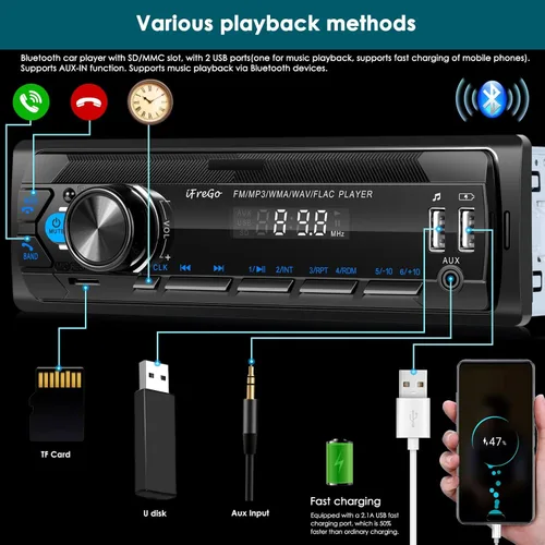 Miniatura 7 de Radio de coche Bluetooth, estéreo de automóvil DIN único, radio FM, receptores de audio para automóvil con llamadas manos libres y transmisión