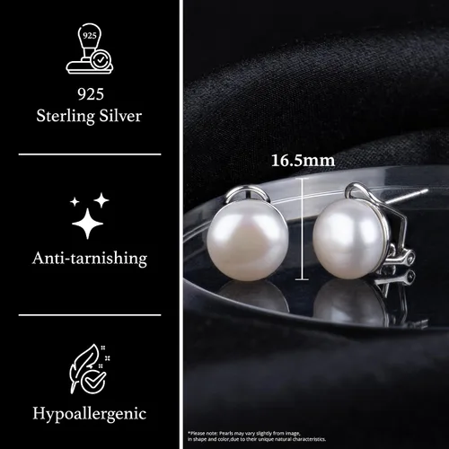 Miniatura 3 de Pendientes Omega de plata de ley 925 con clip francés de perlas de 0.512 in cultivadas en agua dulce