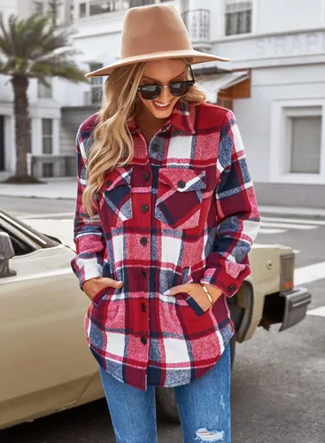 Miniatura 7 de GRAPENT Chaqueta acolchada con botones a cuadros de gran tamaño para mujer