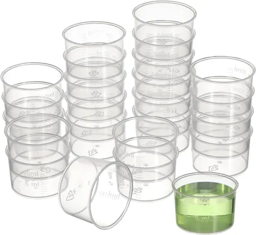 Miniatura 7 de TOYANDONA Juego de 100 vasos medidores desechables de plástico transparente de 0.3 onzas líquidas, vasos medidores gruesos para mezclar pintura