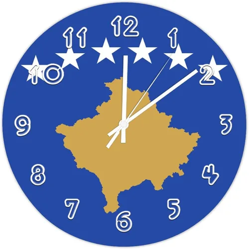 Kosovo - Reloj de pared redondo con bandera de Kosovo, silencioso, sin tictac, para cocina, dormitorio, oficina, decoración interior del hogar