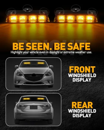 Miniatura 3 de HLauto 2002L Luces estroboscópicas de emergencia para salpicadero: luces de seguridad ámbar, luces de advertencia intermitentes para parabrisas