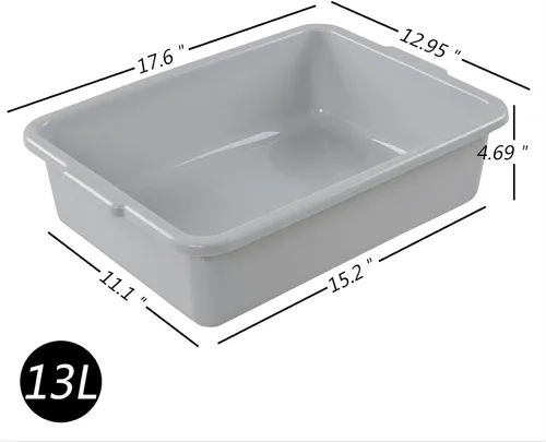 Miniatura 2 de Caja de bañera de autobús comercial de 13 L, paquete de 3 tinas para lavabo, color gris
