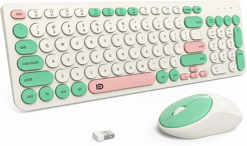 Miniatura 9 de FD Combo de Teclado y Mouse Inalámbricos - USB Inalámbrico de 2.4GHz, Lindo Teclado Inalámbrico con Teclas Redondas, Conjunto Silencioso y Delgado