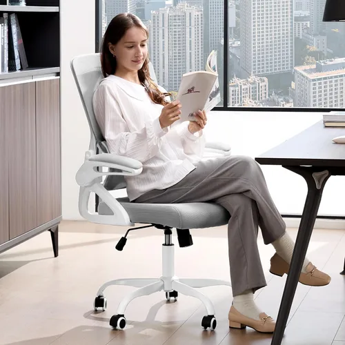 Miniatura 9 de Silla de oficina ergonómica, silla de oficina de malla con soporte lumbar, silla de escritorio de respaldo medio con brazos abatibles, cómoda silla