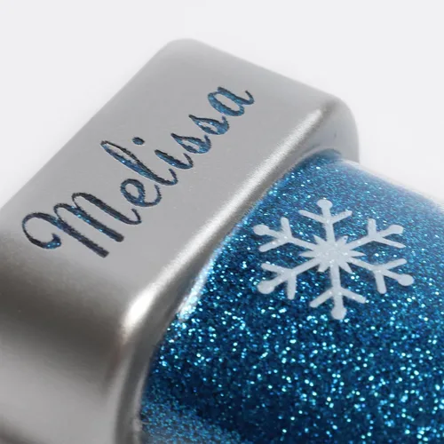 Miniatura 6 de Let's Make Memories Adorno de Navidad personalizado, cristal con forma de calcetín con purpurina, nombre grabado con láser, tono de joya, adorno