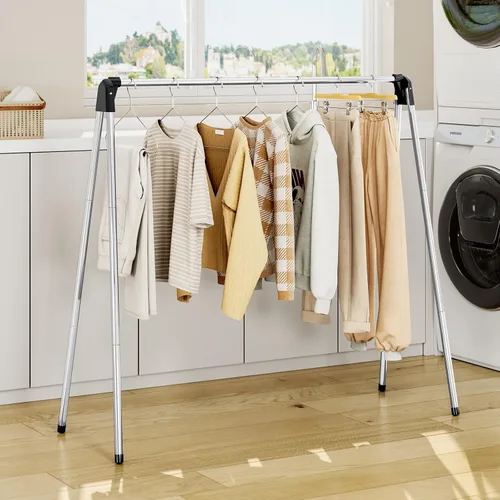 Miniatura 5 de Estante de secado de ropa, plegable, estante de lavandería de acero inoxidable, de pie, uso en interiores y exteriores con diseño apto para viajes