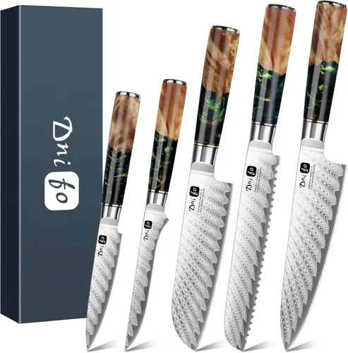 Miniatura 11 de Cuchillo de Utilidad de Cocina Dnifo de 5 Pulgadas, Cuchillo Mondador de Acero Damasceno VG10 Japonés, Cuchillo de Chef de Cocina Pequeño con Caja